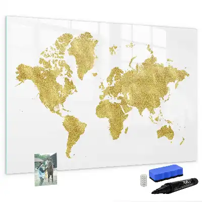 Mapa del mundo magnético de pared en color dorado con rotulador