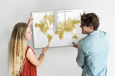 Mapa del mundo magnético de pared en color dorado con rotulador