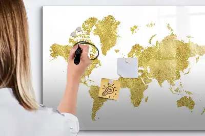 Mapa del mundo magnético de pared en color dorado con rotulador