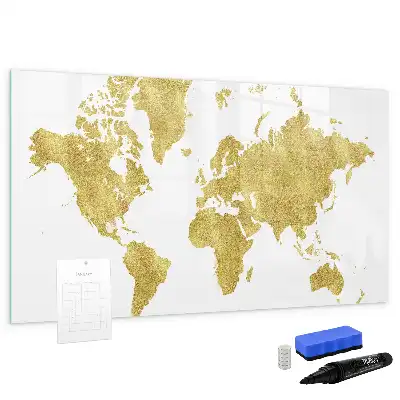 Mapa del mundo magnético de pared en color dorado con rotulador