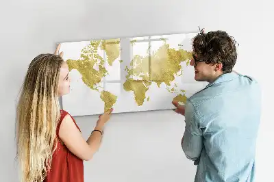 Mapa del mundo magnético de pared en color dorado con rotulador