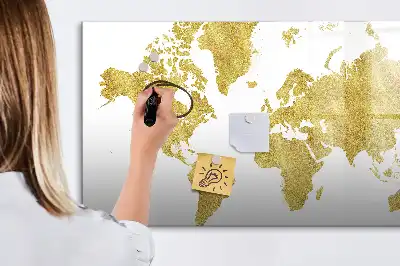 Mapa del mundo magnético de pared en color dorado con rotulador