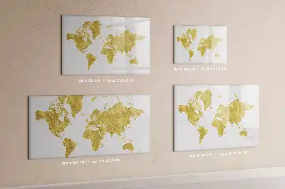 Mapa del mundo magnético de pared en color dorado con rotulador