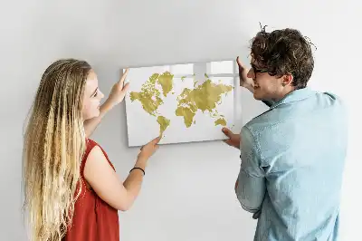 Mapa del mundo magnético de pared en color dorado con rotulador