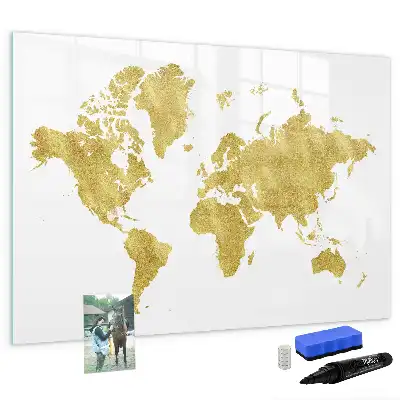 Mapa del mundo magnético de pared en color dorado con rotulador