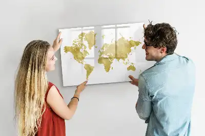 Mapa del mundo magnético de pared en color dorado con rotulador