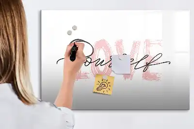 Pizarra de cristal magnética borrable con diseño de texto Amate a ti mismo