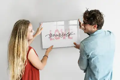 Pizarra de cristal magnética borrable con diseño de texto Amate a ti mismo