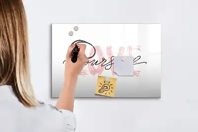 Pizarra de cristal magnética borrable con diseño de texto Amate a ti mismo