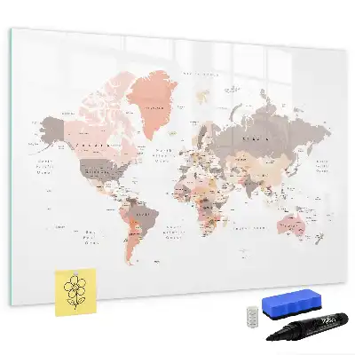 Mapa del mundo detallado pizarra borrable de cristal con imanes