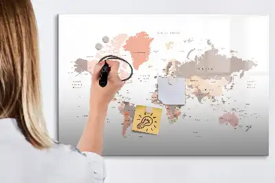 Mapa del mundo detallado pizarra borrable de cristal con imanes