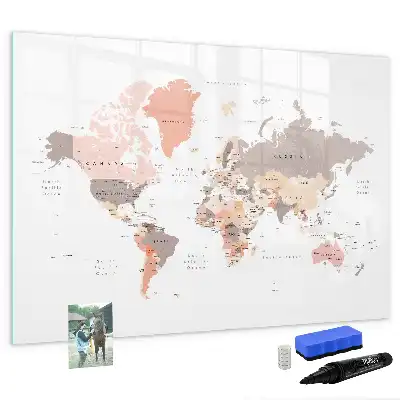 Mapa del mundo detallado pizarra borrable de cristal con imanes