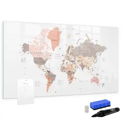 Mapa del mundo detallado pizarra borrable de cristal con imanes