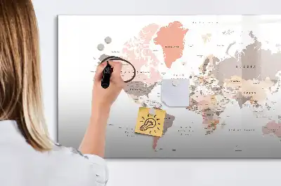 Mapa del mundo detallado pizarra borrable de cristal con imanes