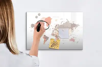 Mapa del mundo detallado pizarra borrable de cristal con imanes