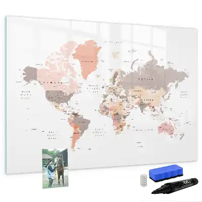 Mapa del mundo detallado pizarra borrable de cristal con imanes