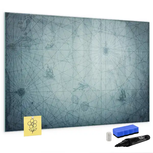 Mapa vintage pizarra magnética de pared con rotulador