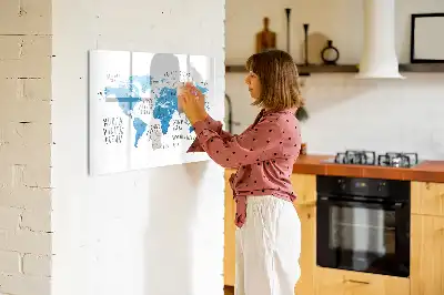 Pizarra de cristal magnética borrable diseño de mapa de la Tierra en color azul