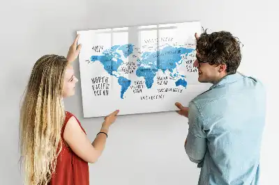 Pizarra de cristal magnética borrable diseño de mapa de la Tierra en color azul