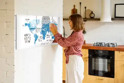 Pizarra de cristal magnética borrable diseño de mapa de la Tierra en color azul