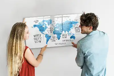 Pizarra de cristal magnética borrable diseño de mapa de la Tierra en color azul