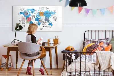 Pizarra de cristal magnética borrable diseño de mapa de la Tierra en color azul