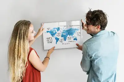Pizarra de cristal magnética borrable diseño de mapa de la Tierra en color azul