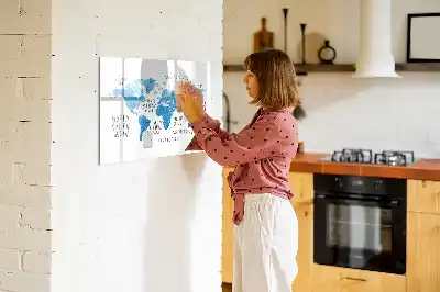 Pizarra de cristal magnética borrable diseño de mapa de la Tierra en color azul