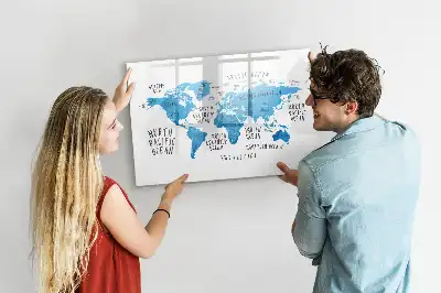 Pizarra de cristal magnética borrable diseño de mapa de la Tierra en color azul
