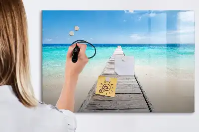 Pizarra borrable de cristal con imanes diseño isla tropical