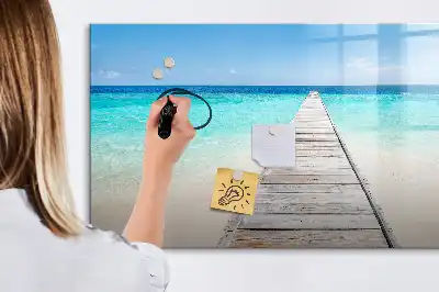 Pizarra borrable de cristal con imanes diseño isla tropical