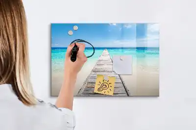 Pizarra borrable de cristal con imanes diseño isla tropical