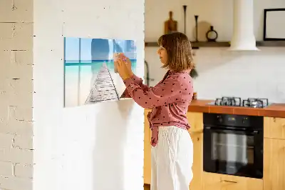 Pizarra borrable de cristal con imanes diseño isla tropical