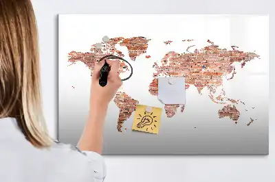 Pizarra borrable de cristal con imanes diseño de mapa antiguo sobre ladrillos