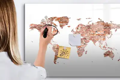 Pizarra borrable de cristal con imanes diseño de mapa antiguo sobre ladrillos