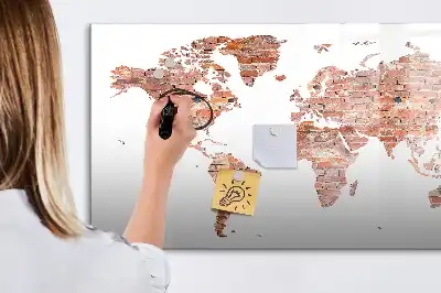 Pizarra borrable de cristal con imanes diseño de mapa antiguo sobre ladrillos