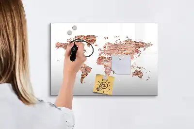 Pizarra borrable de cristal con imanes diseño de mapa antiguo sobre ladrillos