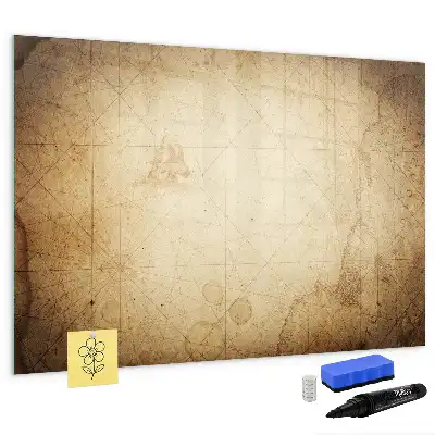 Pizarra borrable de cristal con imanes diseño de mapa del mundo antiguo