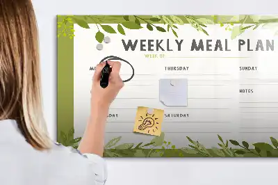 Pizarra magnética de pared con rotulador para menú semanal