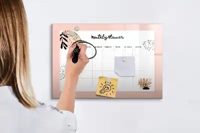 Pizarra de cristal borrable con imanes con diseño de flores