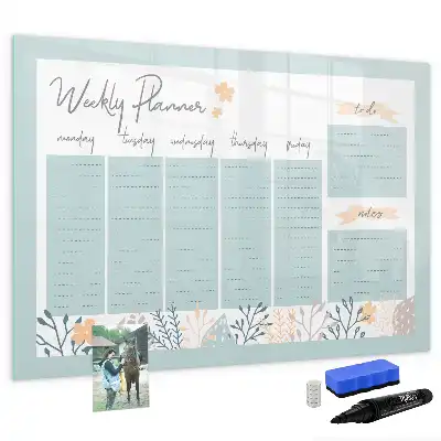 Pizarra de cristal borrable con imanes organizador para horarios semanales