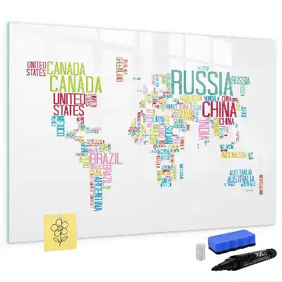 Pizarra de cristal borrable con imanes mapa con nombres de países