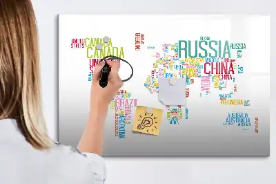 Pizarra de cristal borrable con imanes mapa con nombres de países