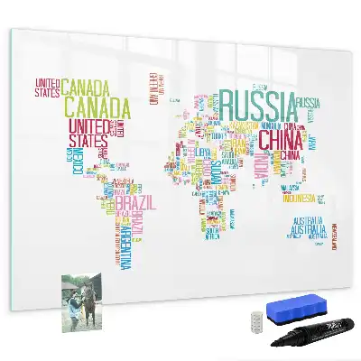 Pizarra de cristal borrable con imanes mapa con nombres de países