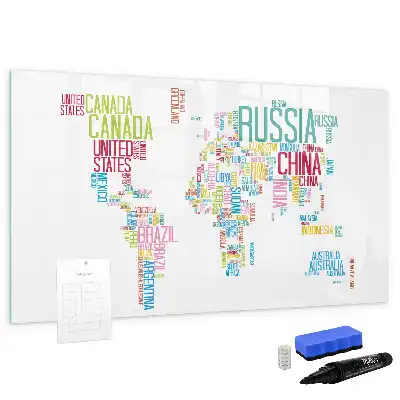 Pizarra de cristal borrable con imanes mapa con nombres de países