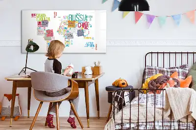 Pizarra de cristal borrable con imanes mapa con nombres de países