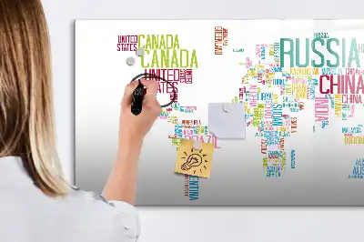 Pizarra de cristal borrable con imanes mapa con nombres de países