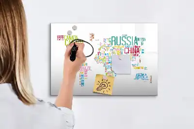 Pizarra de cristal borrable con imanes mapa con nombres de países