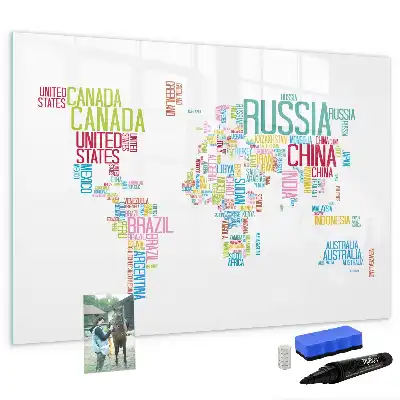 Pizarra de cristal borrable con imanes mapa con nombres de países