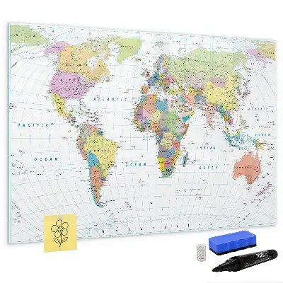 Mapa del mundo pizarra de cristal borrable con imanes